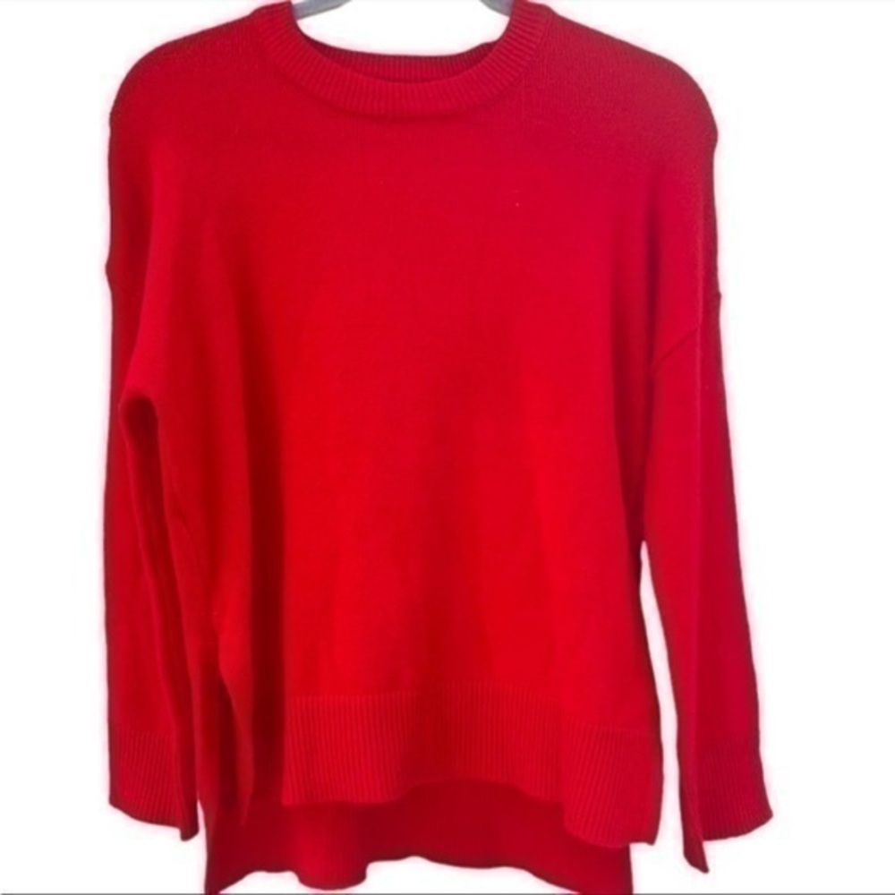T. Tahari Paris red side seam split sweater